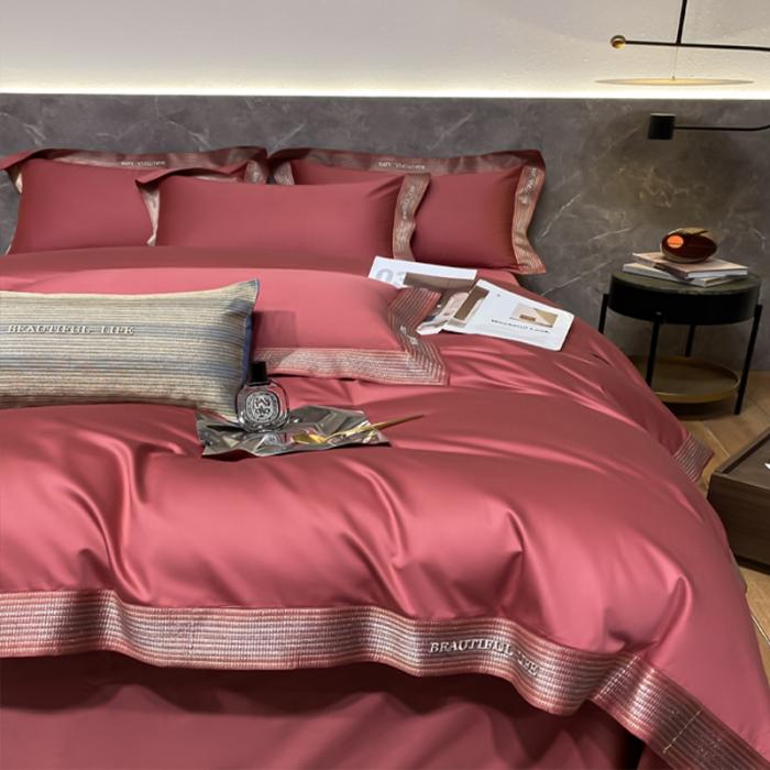 91家纺网 家纺一手货源 找家纺 200支新款长绒棉宽边刺绣四件套