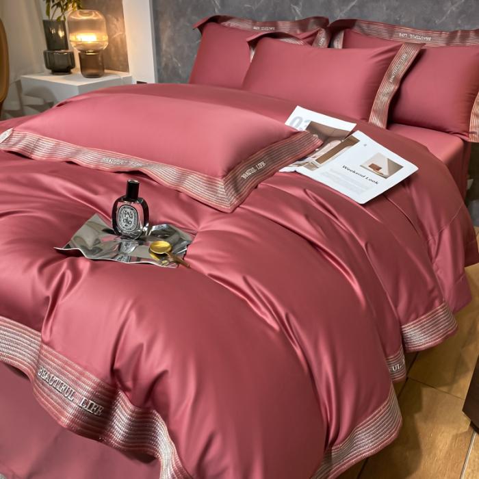 91家纺网 家纺一手货源 找家纺 200支新款长绒棉宽边刺绣四件套