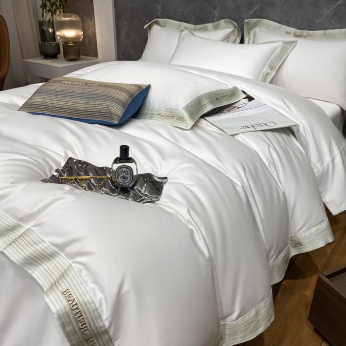 91家纺网 家纺一手货源 找家纺 200支新款长绒棉宽边刺绣四件套