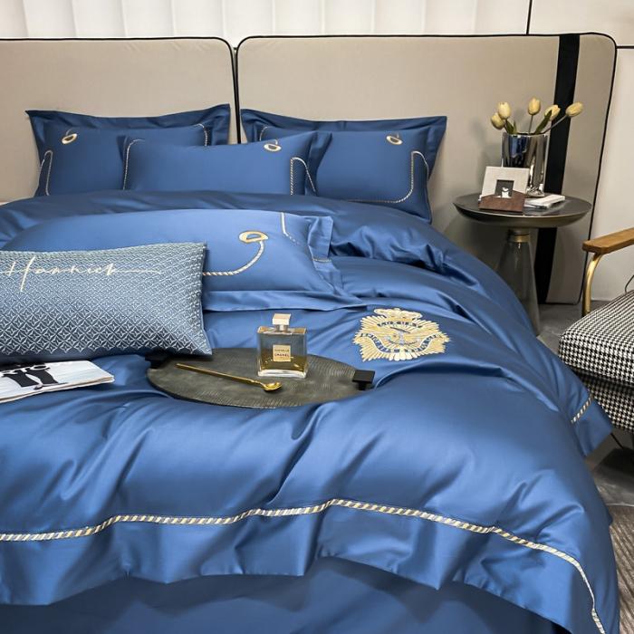 91家纺网 家纺一手货源 找家纺 200支新款长绒棉宽边刺绣四件套