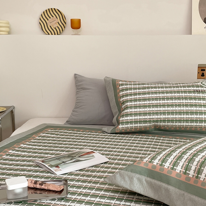 91家纺网 家纺一手货源 找家纺 昔可 2022新款高端大版数码印花冰沐丝养生席 香香四叶花绿