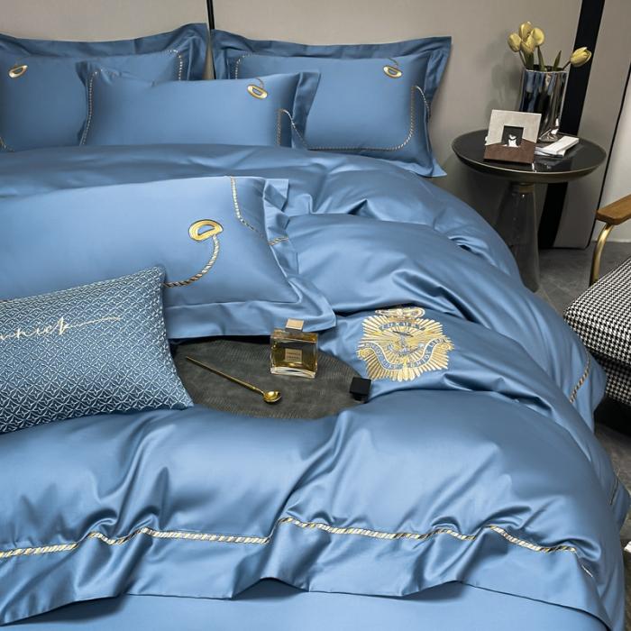 91家纺网 家纺一手货源 找家纺 200支新款长绒棉宽边刺绣四件套