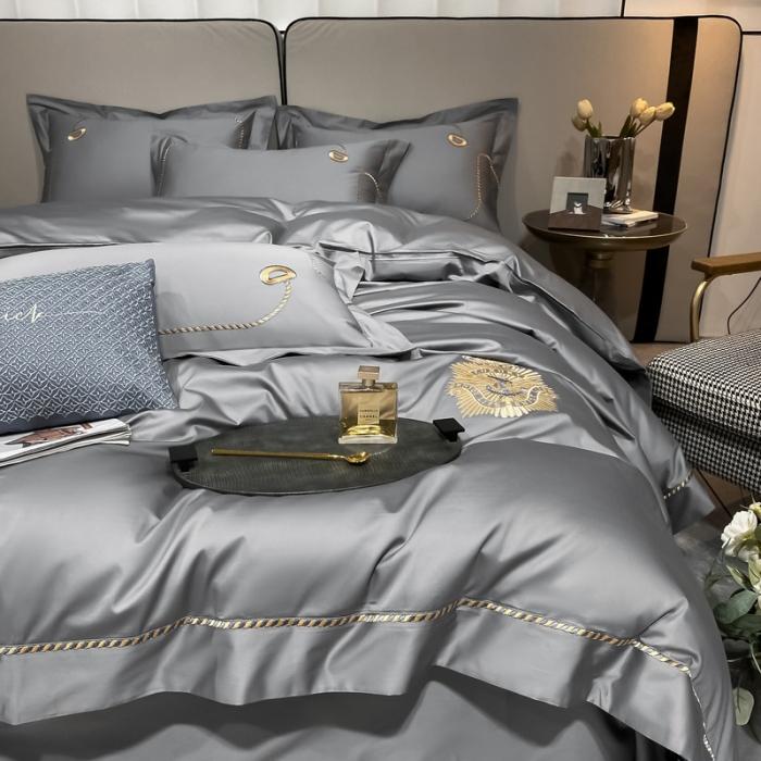 91家纺网 家纺一手货源 找家纺 200支新款长绒棉宽边刺绣四件套