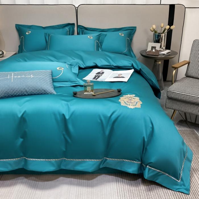 91家纺网 家纺一手货源 找家纺 200支新款长绒棉宽边刺绣四件套