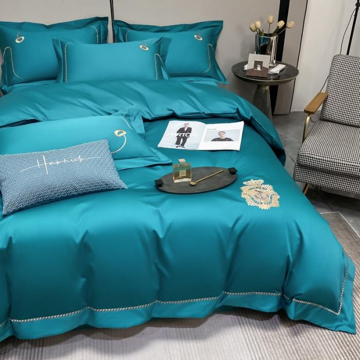 91家纺网 家纺一手货源 找家纺 200支新款长绒棉宽边刺绣四件套