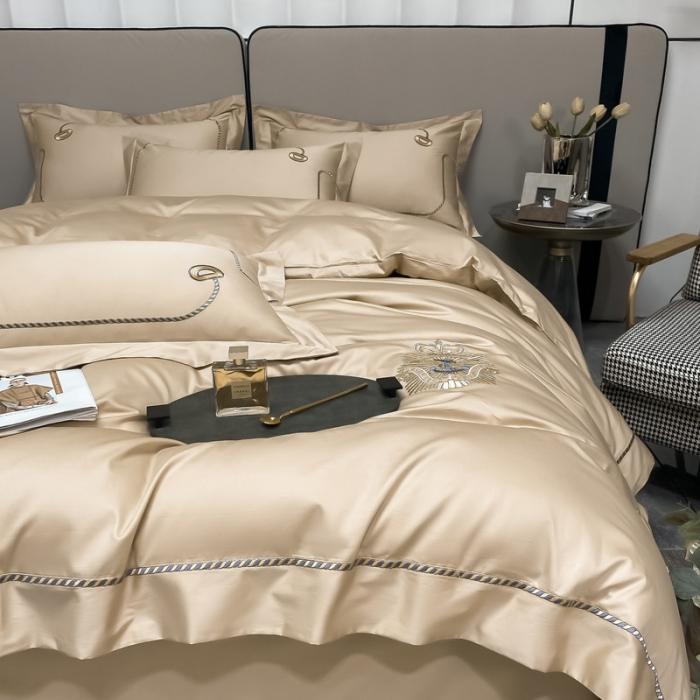 91家纺网 家纺一手货源 找家纺 200支新款长绒棉宽边刺绣四件套