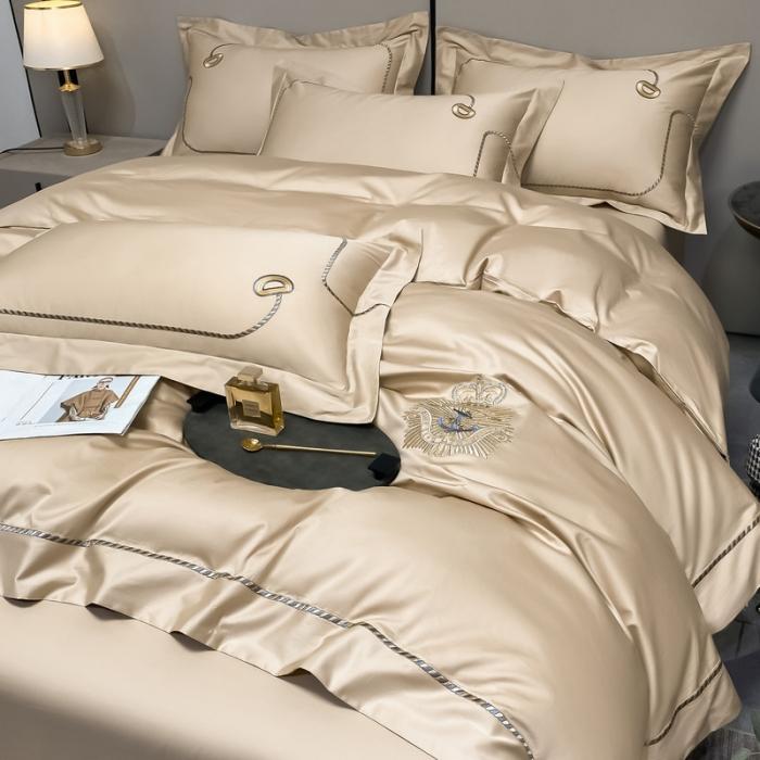 91家纺网 家纺一手货源 找家纺 200支新款长绒棉宽边刺绣四件套