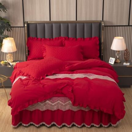 91家纺网 家纺一手货源 找家纺 （总）木兰花 新款 超柔氧棉加厚磨毛韩版蕾丝夹棉四件套床裙款