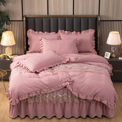 91家纺网 家纺一手货源 找家纺 总木兰花2023新款超柔氧棉加厚磨毛韩版蕾丝夹棉床裙款四件套