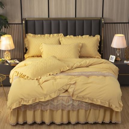 91家纺网 家纺一手货源 找家纺 总木兰花2023新款超柔氧棉加厚磨毛韩版蕾丝夹棉床裙款四件套