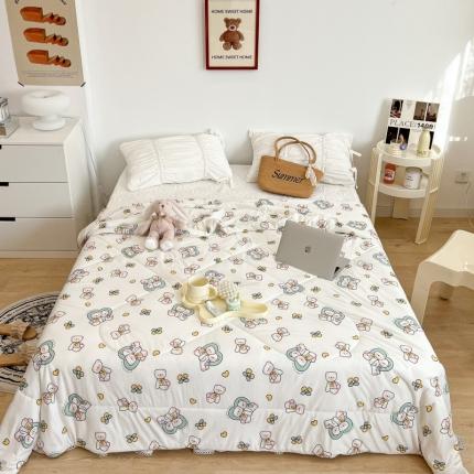 昔可 2022新款卡通印花牛奶丝针织夏被 恋恋熊