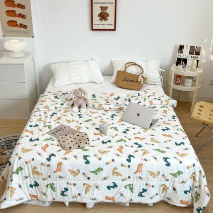 昔可 2022新款卡通印花牛奶丝针织夏被 童年的恐龙