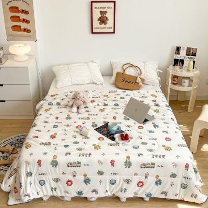 昔可 2022新款卡通印花牛奶丝针织夏被 童趣乐园