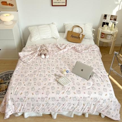 昔可 2022新款卡通印花牛奶丝针织夏被 小兔萝卜