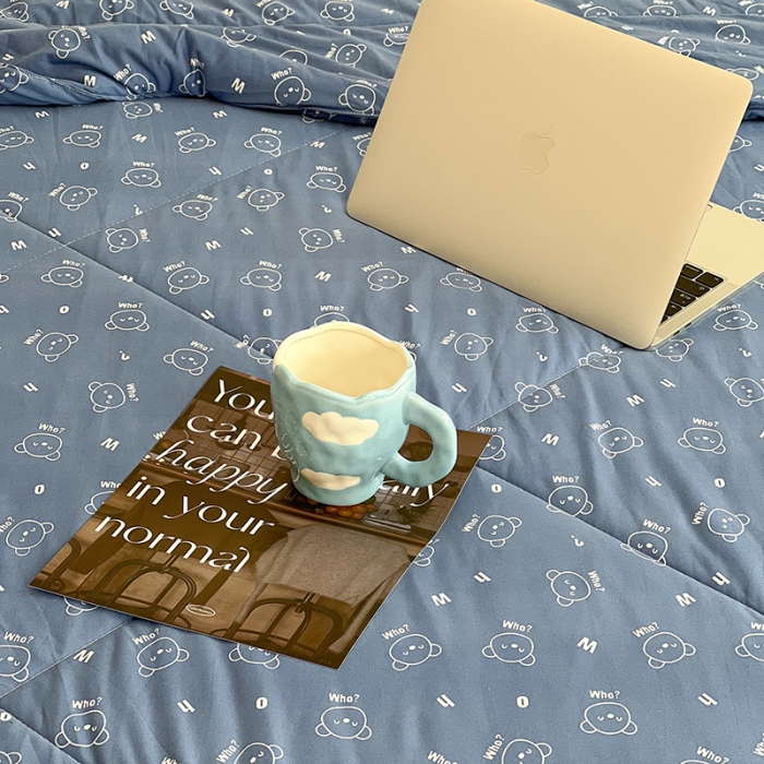 91家纺网 家纺一手货源 找家纺 昔可 2022新款卡通印花牛奶丝针织夏被 小小熊-蓝