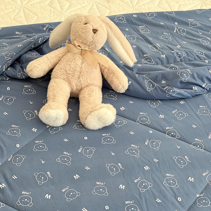 91家纺网 家纺一手货源 找家纺 昔可 2022新款卡通印花牛奶丝针织夏被 小小熊-蓝