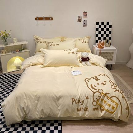 91家纺网 家纺一手货源 找家纺 娜娜 2022新款亲肤毛巾绣四件套 幸运虎-米黄