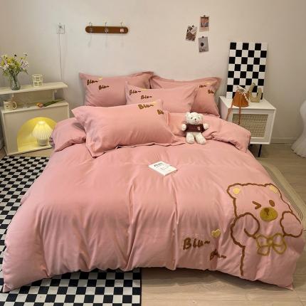 娜娜 2022新款亲肤毛巾绣四件套 可爱熊-豆粉