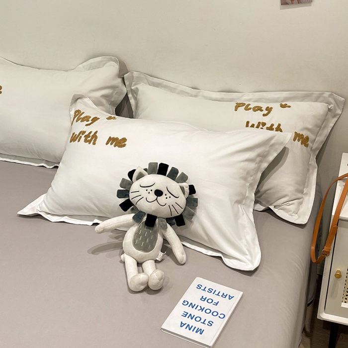 91家纺网 家纺一手货源 找家纺 娜娜 2022新款亲肤毛巾绣四件套 幸运虎-白灰