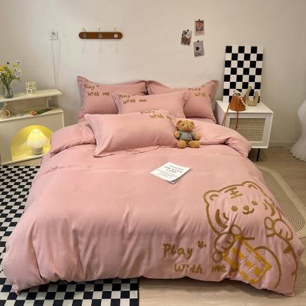 娜娜 2022新款亲肤毛巾绣四件套 幸运虎-豆粉