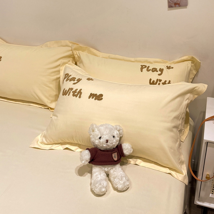 91家纺网 家纺一手货源 找家纺 娜娜 2022新款亲肤毛巾绣四件套 幸运虎-米黄