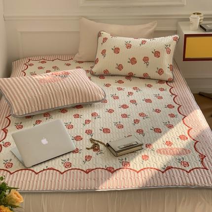 91家纺网 家纺一手货源 找家纺 昔可 2022新款大版印花乳胶凉席 法式红玫瑰