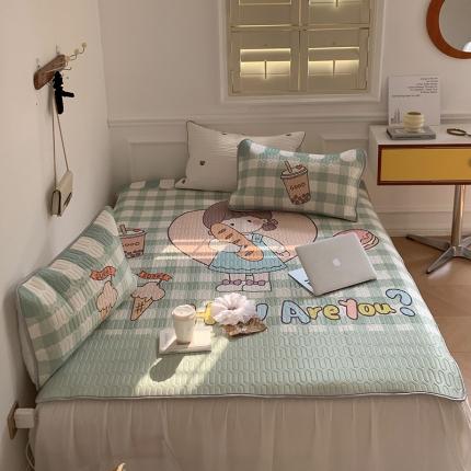 91家纺网 家纺一手货源 找家纺 昔可 2022新款大版印花乳胶凉席 面包女孩