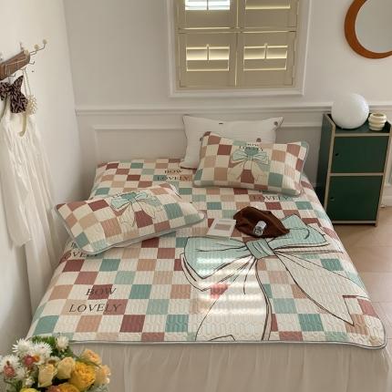 91家纺网 家纺一手货源 找家纺 昔可 2022新款大版印花乳胶凉席 棋盘蝴蝶结