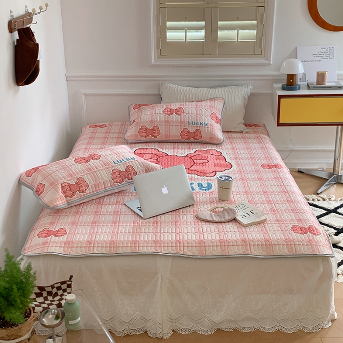 91家纺网 家纺一手货源 找家纺 昔可 2022新款大版印花乳胶凉席 粉色少女心