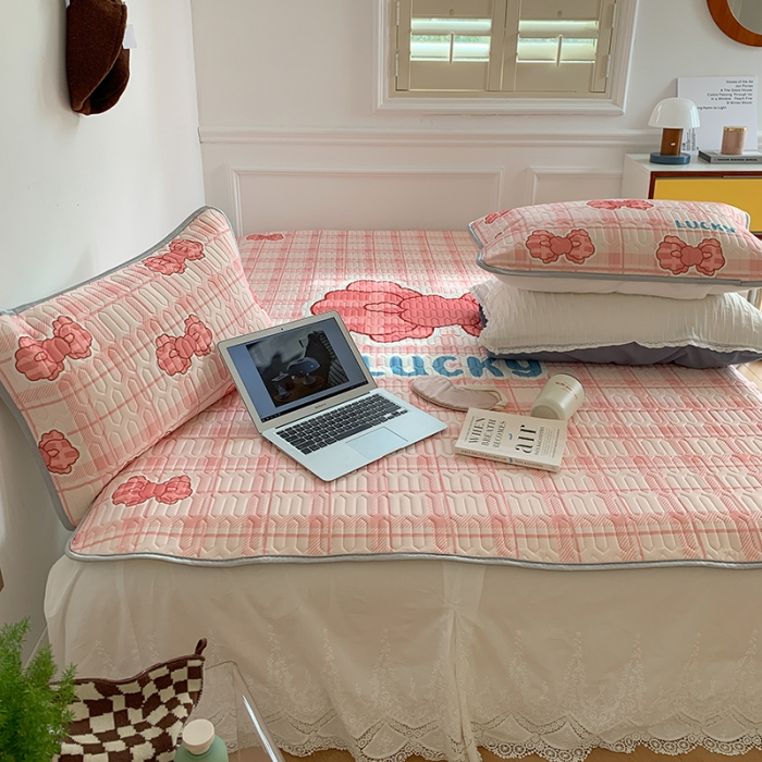 91家纺网 家纺一手货源 找家纺 昔可 2022新款大版印花乳胶凉席 粉色少女心