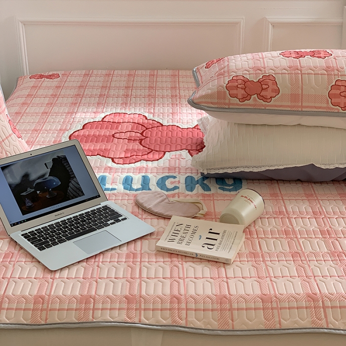 91家纺网 家纺一手货源 找家纺 昔可 2022新款大版印花乳胶凉席 粉色少女心