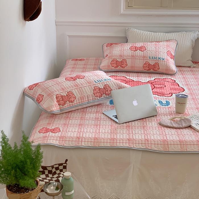 91家纺网 家纺一手货源 找家纺 昔可 2022新款大版印花乳胶凉席 粉色少女心