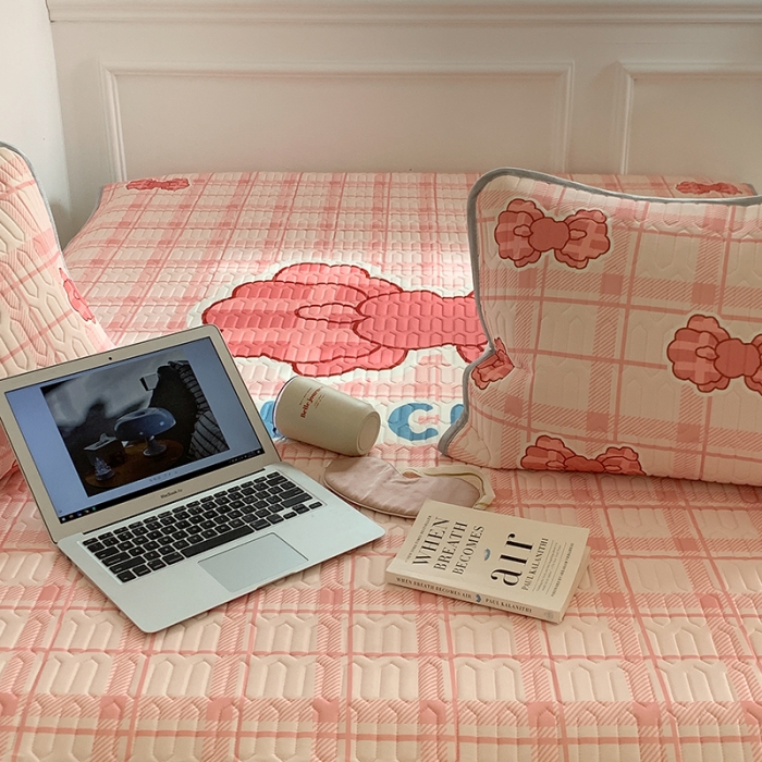 91家纺网 家纺一手货源 找家纺 昔可 2022新款大版印花乳胶凉席 粉色少女心