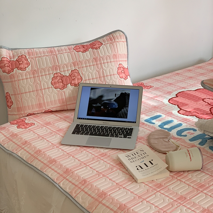 91家纺网 家纺一手货源 找家纺 昔可 2022新款大版印花乳胶凉席 粉色少女心