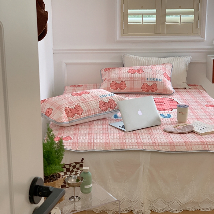 91家纺网 家纺一手货源 找家纺 昔可 2022新款大版印花乳胶凉席 粉色少女心