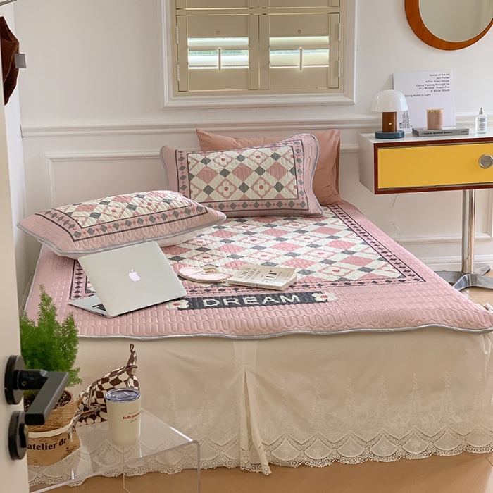 91家纺网 家纺一手货源 找家纺 昔可 2022新款大版印花乳胶凉席 粉幸运花