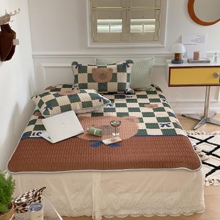 昔可 2022新款大版印花乳胶凉席 格子咖熊