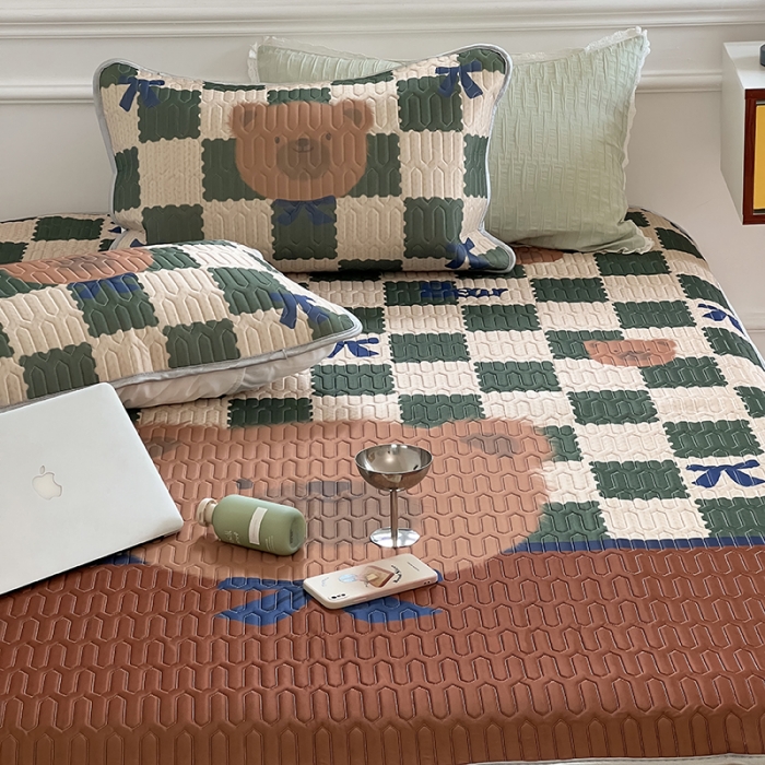 91家纺网 家纺一手货源 找家纺 昔可 2022新款大版印花乳胶凉席 格子咖熊