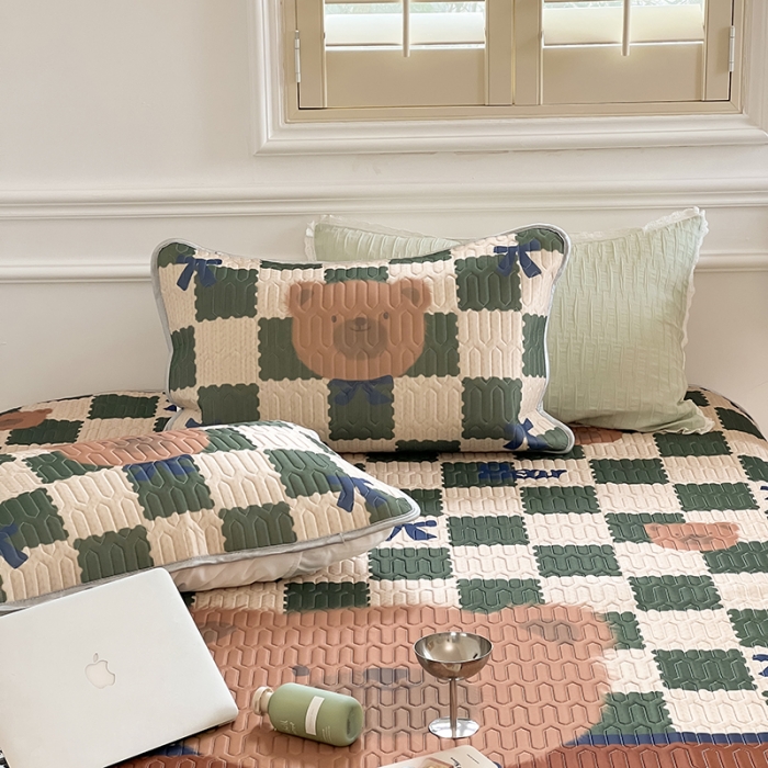 91家纺网 家纺一手货源 找家纺 昔可 2022新款大版印花乳胶凉席 格子咖熊