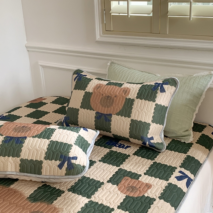 91家纺网 家纺一手货源 找家纺 昔可 2022新款大版印花乳胶凉席 格子咖熊