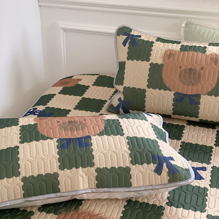 91家纺网 家纺一手货源 找家纺 昔可 2022新款大版印花乳胶凉席 格子咖熊