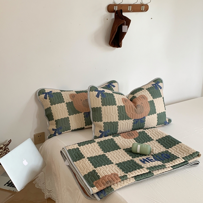 91家纺网 家纺一手货源 找家纺 昔可 2022新款大版印花乳胶凉席 格子咖熊