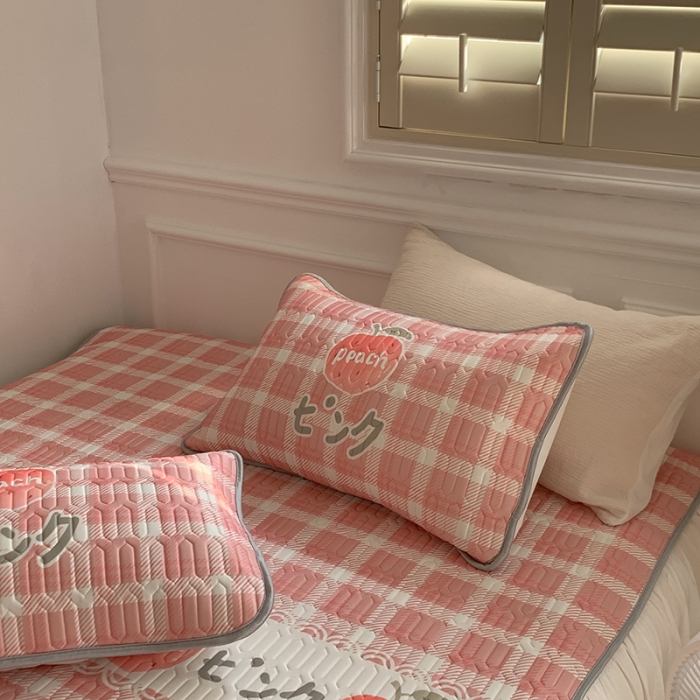 91家纺网 家纺一手货源 找家纺 昔可 2022新款大版印花乳胶凉席 格子蜜桃