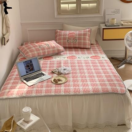 昔可 2022新款大版印花乳胶凉席 格子蜜桃
