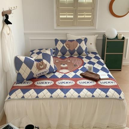 昔可 2022新款大版印花乳胶凉席 菱格熊宝