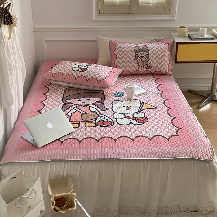 91家纺网 家纺一手货源 找家纺 昔可 2022新款大版印花乳胶凉席 萌萌女孩