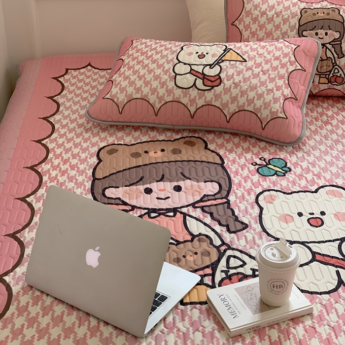 91家纺网 家纺一手货源 找家纺 昔可 2022新款大版印花乳胶凉席 萌萌女孩