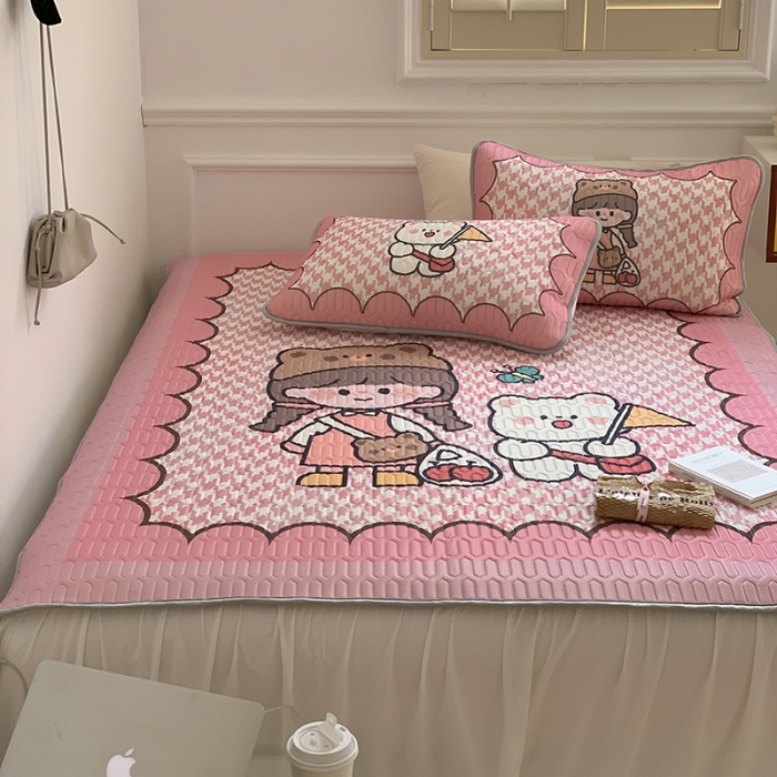 91家纺网 家纺一手货源 找家纺 昔可 2022新款大版印花乳胶凉席 萌萌女孩