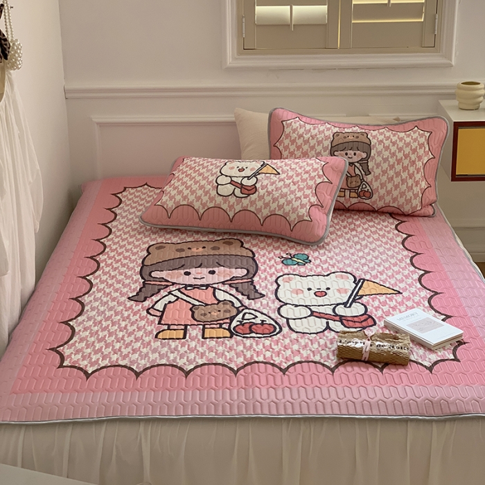 91家纺网 家纺一手货源 找家纺 昔可 2022新款大版印花乳胶凉席 萌萌女孩