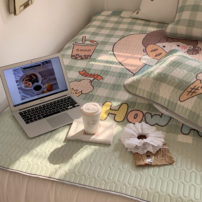 91家纺网 家纺一手货源 找家纺 昔可 2022新款大版印花乳胶凉席 面包女孩